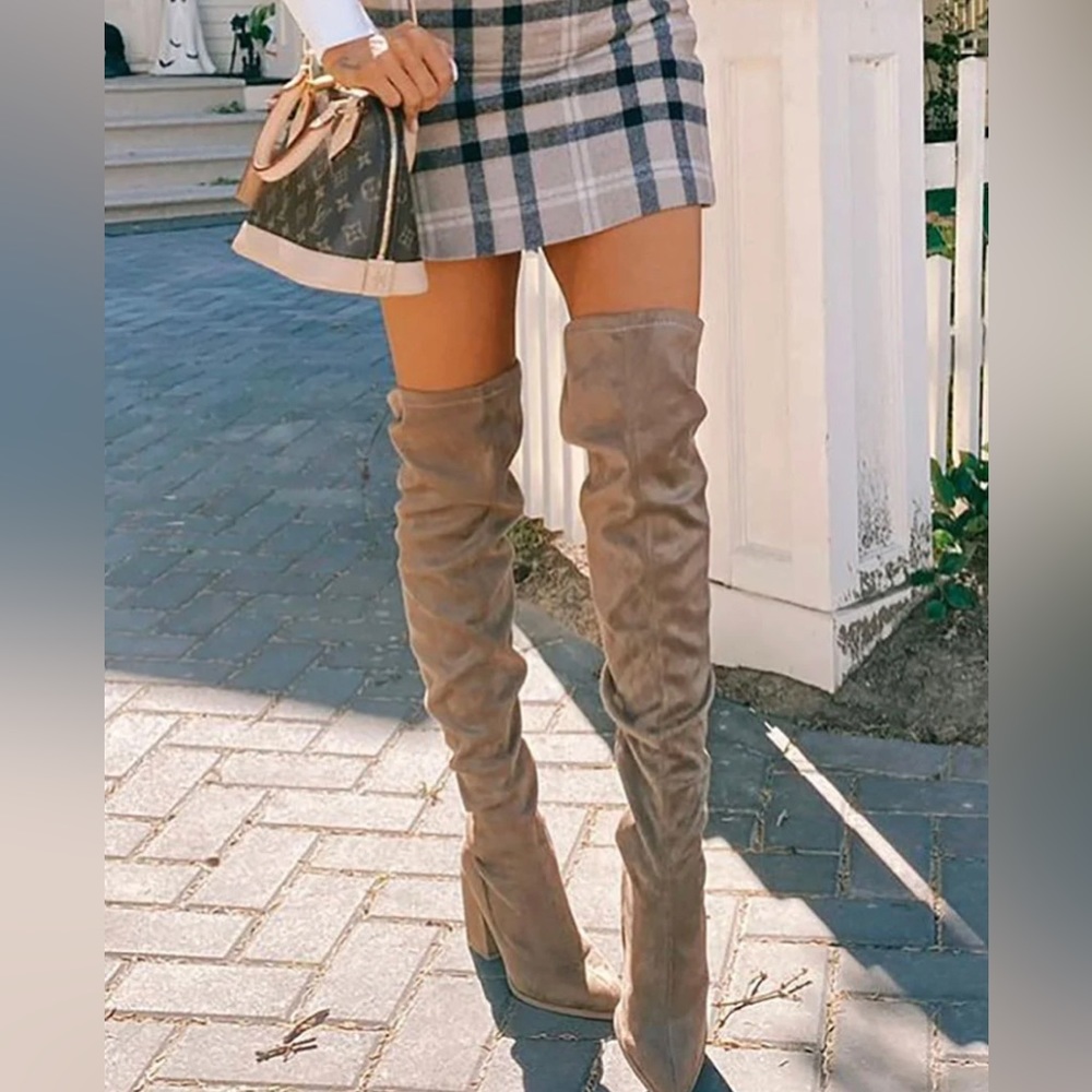 Over the knee taupe boots